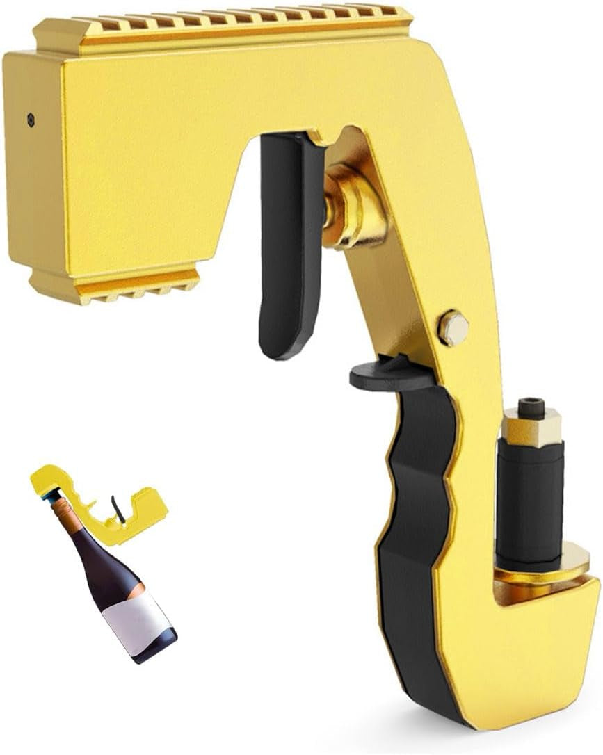 Champagne Gun for Parties - Lightweight Plastic Sprayer with Adjustable Rubber Plug, Portable &Safe Beer Shooter for Birthdays, Weddings, Easy Clean & Reusable(Gold)