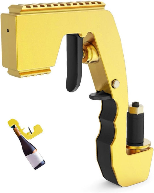 Champagne Gun for Parties - Lightweight Plastic Sprayer with Adjustable Rubber Plug, Portable &Safe Beer Shooter for Birthdays, Weddings, Easy Clean & Reusable(Gold)