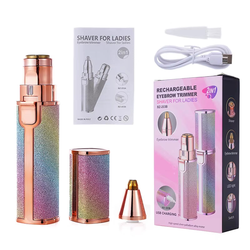 2 in 1 Rechargeable Epilator Electric Eyebrow Trimmer Female Body Facial Lipstick Shape Hair Removal Mini Painless Razor Shaver