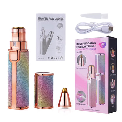 2 in 1 Rechargeable Epilator Electric Eyebrow Trimmer Female Body Facial Lipstick Shape Hair Removal Mini Painless Razor Shaver