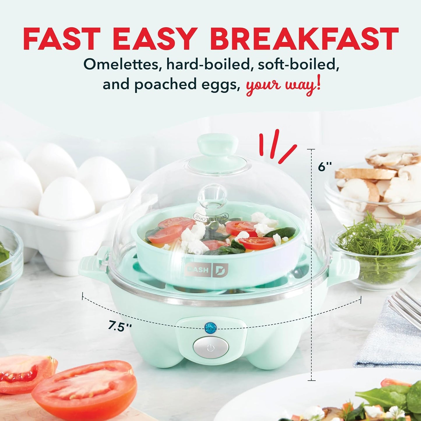 Rapid Egg Cooker - Boiler, Poacher & Steamer - Includes Measuring & Recipe Guide - Dishwasher Safe - Holds 7 Eggs, Aqua