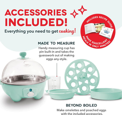 Rapid Egg Cooker - Boiler, Poacher & Steamer - Includes Measuring & Recipe Guide - Dishwasher Safe - Holds 7 Eggs, Aqua